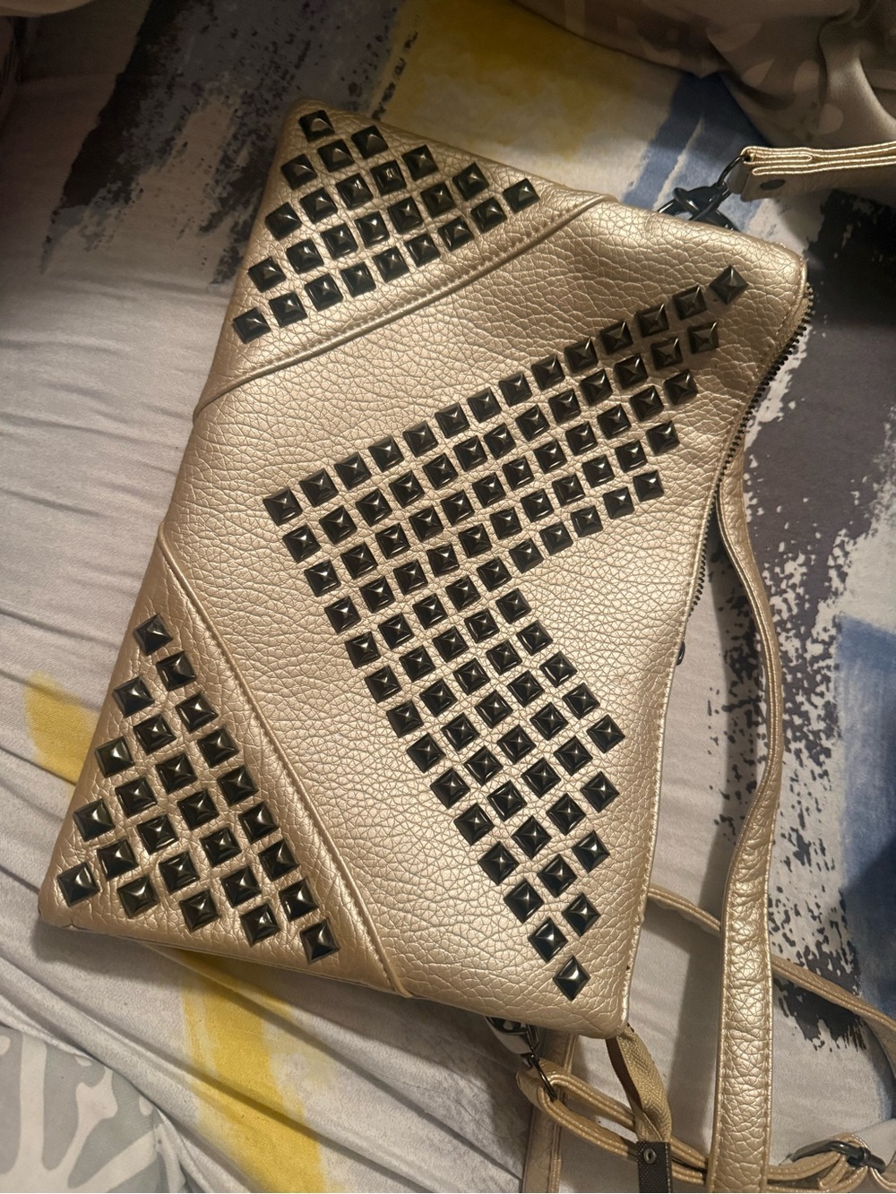 Gold Pyramid-Stud Crossbody Clutch - Unbranded